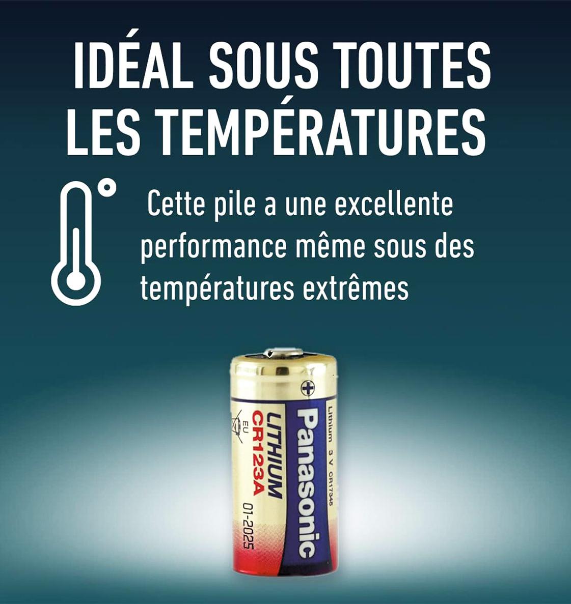 Piles photo lithium pour Piles et chargeurs Panasonic Cr123, cr123a, dl123a blister 1 pile type