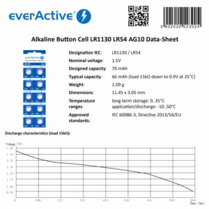 DATASHEET EverActive AG10 LR1130 LR54 1,5V alcalines