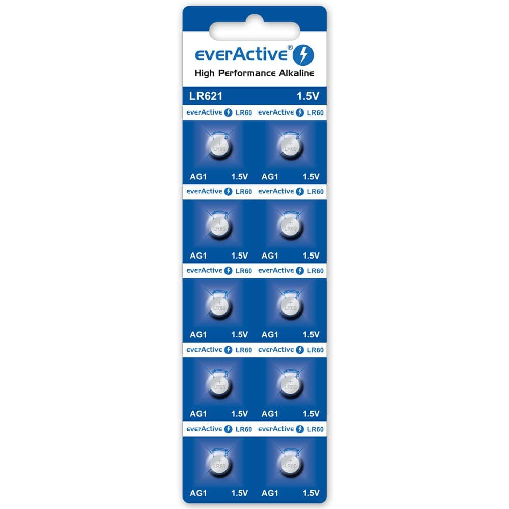 Pile bouton alcaline AG1 LR621 EverActive 1,5V