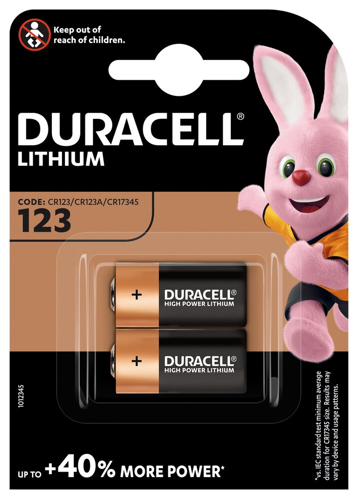 Pile lithium CR123 Duracell 3V blister 2