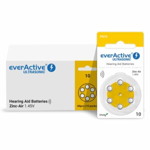 Pile auditive 10 PR70 Zinc-Air EverActive Ultrasonic 1,45V - vue arrière du blister