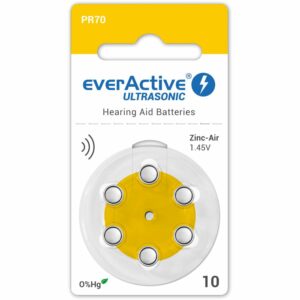 Piles auditive 10 Zinc-Air (Jaune) EverActive Ultrasonic - blister de 6 piles PR70