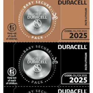 Pile bouton lithium CR2025 Duracell 3V - blister de 5 piles DL2025