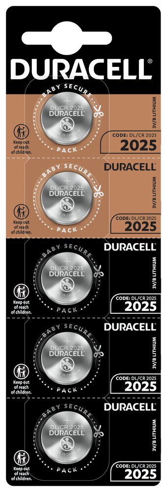 Pile bouton lithium CR2025 Duracell 3V blister 5