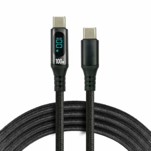 Câble USB-C 100W everActive CBB-1PD5L avec écran affichant la puissance de charge
