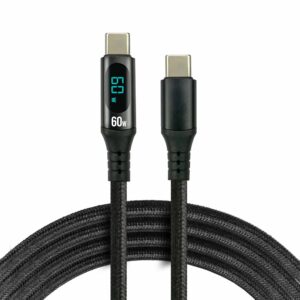 Câble USB-C 60W everActive CBB-1PDL avec écran affichant la puissance de charge