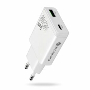 Chargeur everActive SC-460Q GaN 45W vue de face boîtier blanc