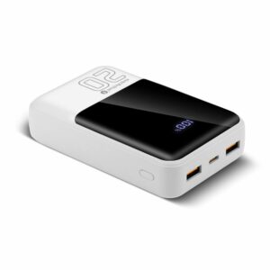 Powerbank everActive EB-20Q 20000 mAh vue de face avec écran LCD allumé