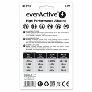 Assortiment piles boutons alcalines AG3 AG4 AG10 AG13 everActive 1,5V