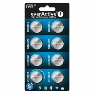 Coffret 8 piles lithium everActive CR2032 CR2025 CR2016 assorties 3V